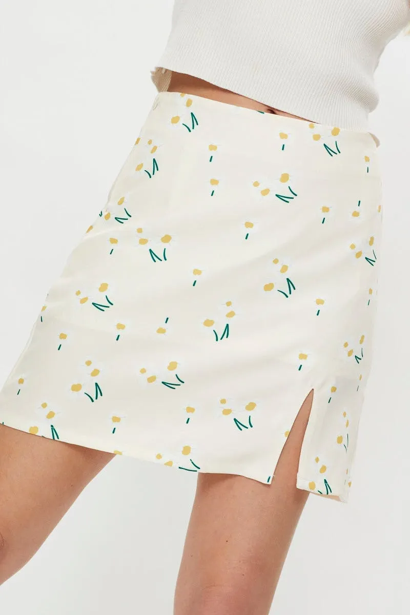 Print Front Split Mini Skirt Non Irritating Seams