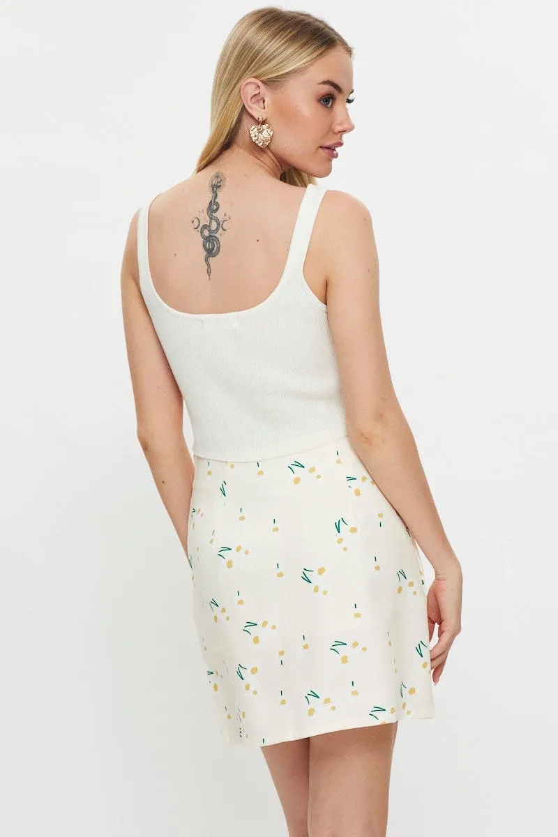 Print Front Split Mini Skirt Simple Fit