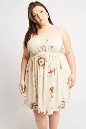 Glow Warm Urban Rush Beige Abstract Cutout Detail Mini Dress