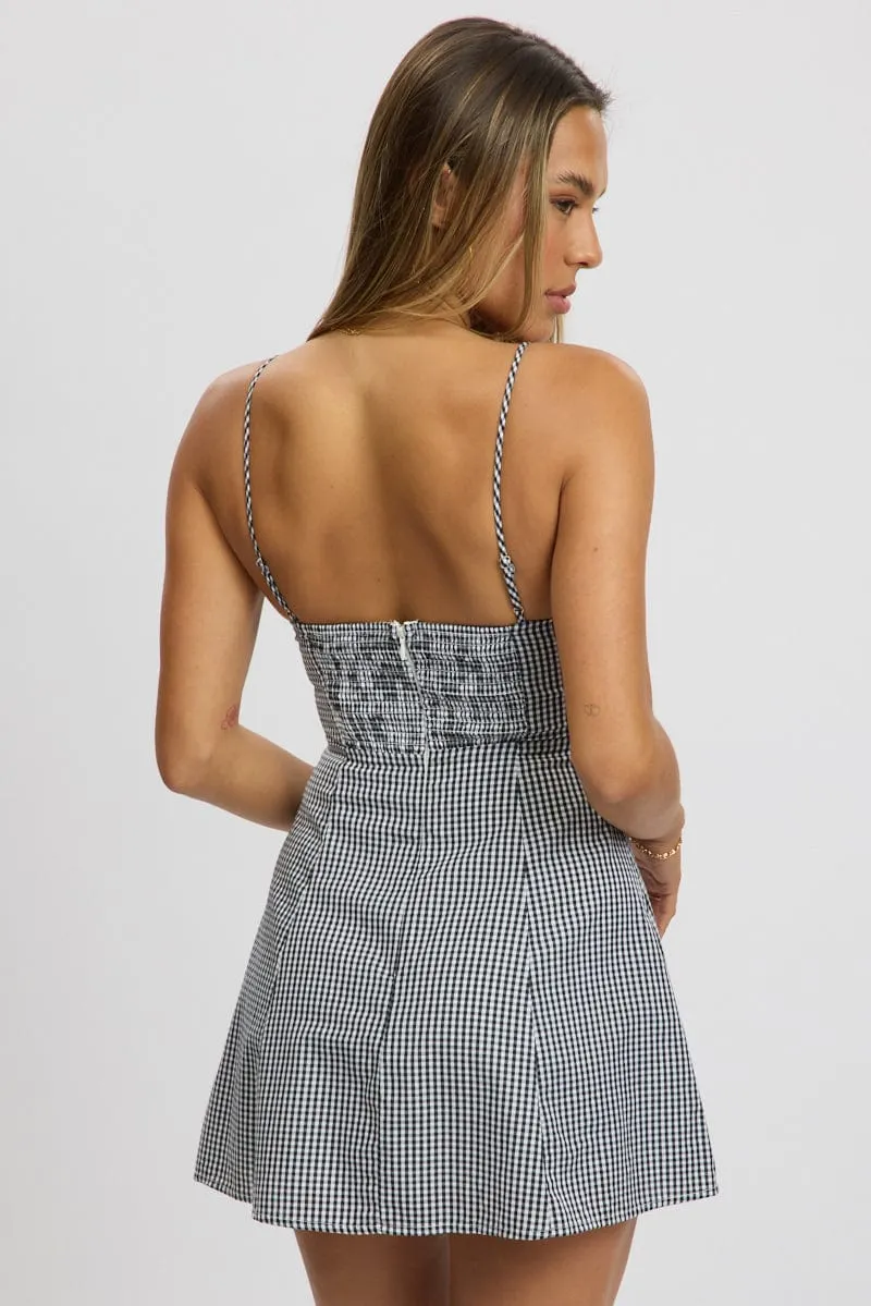 Effortless chic mini Trendy Chic Black Check Mini Dress Strappy