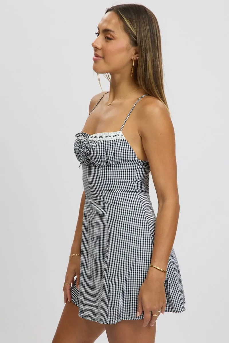 Urban Fresh Versatile mini for casual wear Black Check Mini Dress Strappy