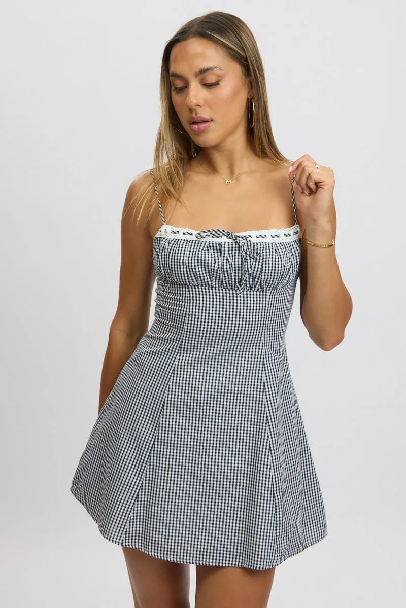 Black Check Mini Dress Strappy Star Glow Chic Style Wear