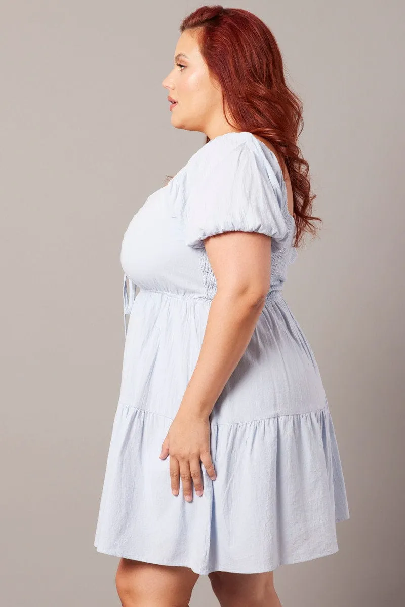 Blue Drawstring Front Mini Dress Trendy mini outfit