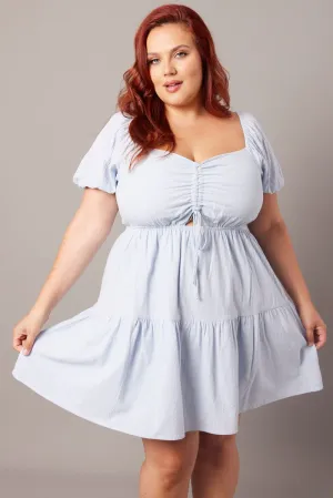 Floral Chic Design Shine Glow Blue Drawstring Front Mini Dress