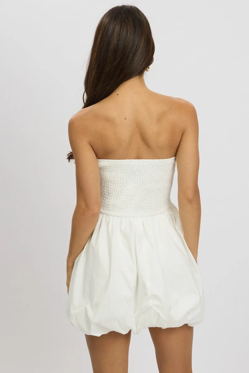 White Bubble Mini Dress Strapless Trendy Vibe