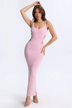 Spring Bloom Plunge Cut-Out Maxi Dress in Blush Pink