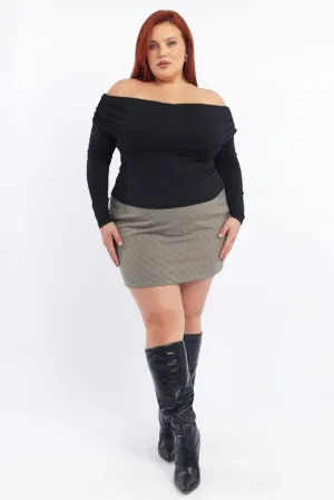 Brown Check Mini Skirt Leg Elongating Opaque finish