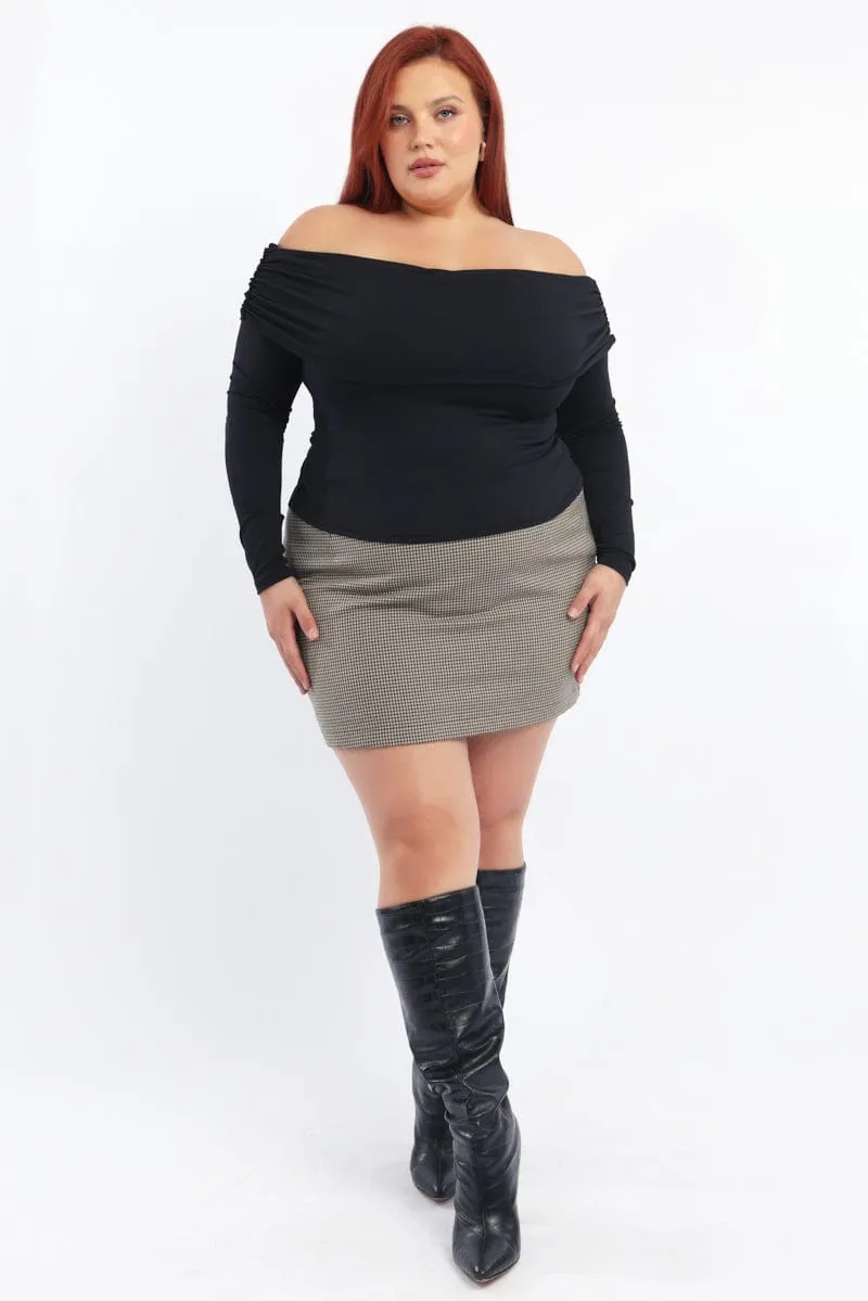 Brown Check Mini Skirt Leg Elongating Opaque finish
