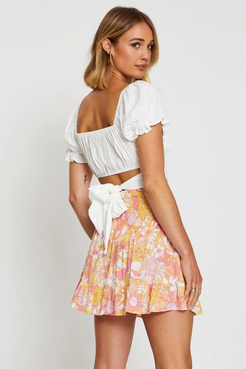 Print Skater Mini Skirt Embroidered Detail