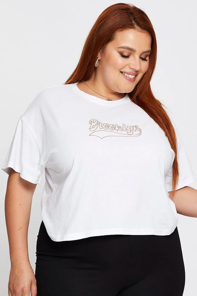 White Short Sleeve Brooklyn Semi Crop T-shirt Luxurious
