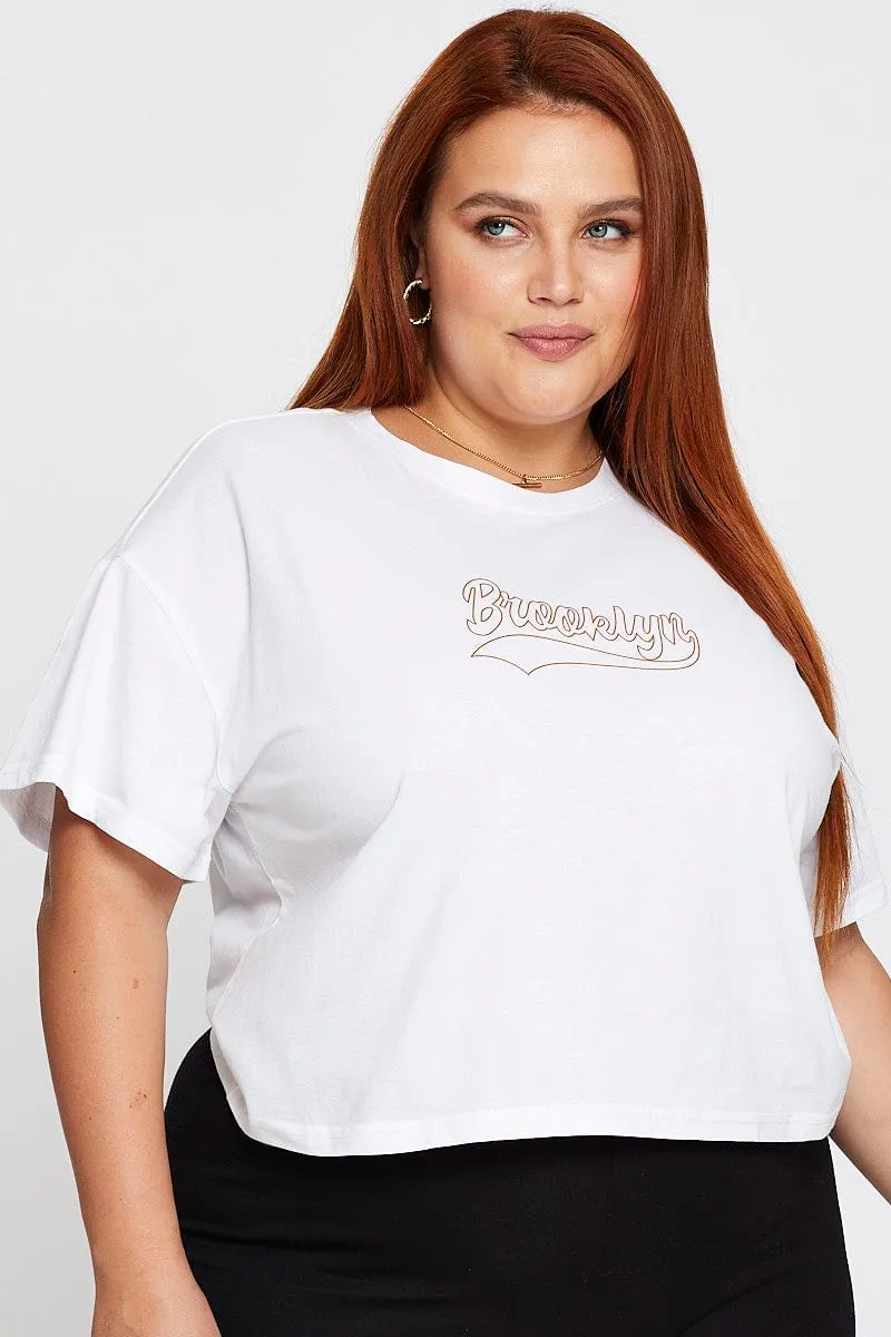 White Short Sleeve Brooklyn Semi Crop T-shirt Chilly Wear