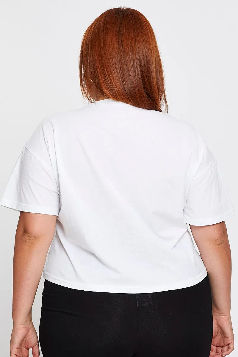 Movie Night White Short Sleeve Brooklyn Semi Crop T-shirt