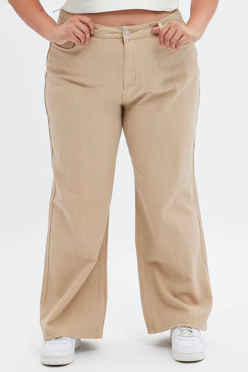 Beige Wide Leg Denim Jeans High Rise Smart Outfit Outdoor Outfit
