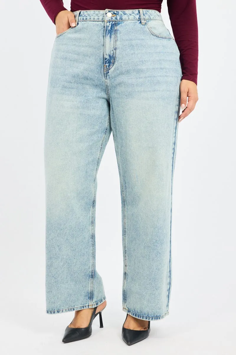 Weather Proof Rugged Feel Denim Baggy Jeans Mid Rise