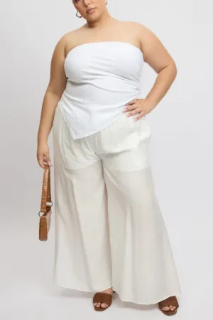 White Paperbag Waist Very Wide Leg Pants Button front Chic Design