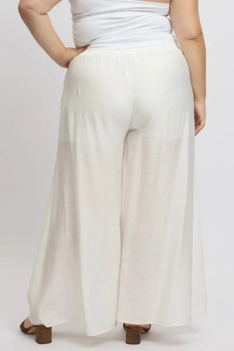 White Paperbag Waist Very Wide Leg Pants UV Protection Carbon Infused Fabric
