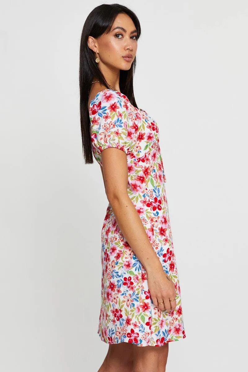 Beat Soft Print Mini Dress Short Sleeve Scoop Neck