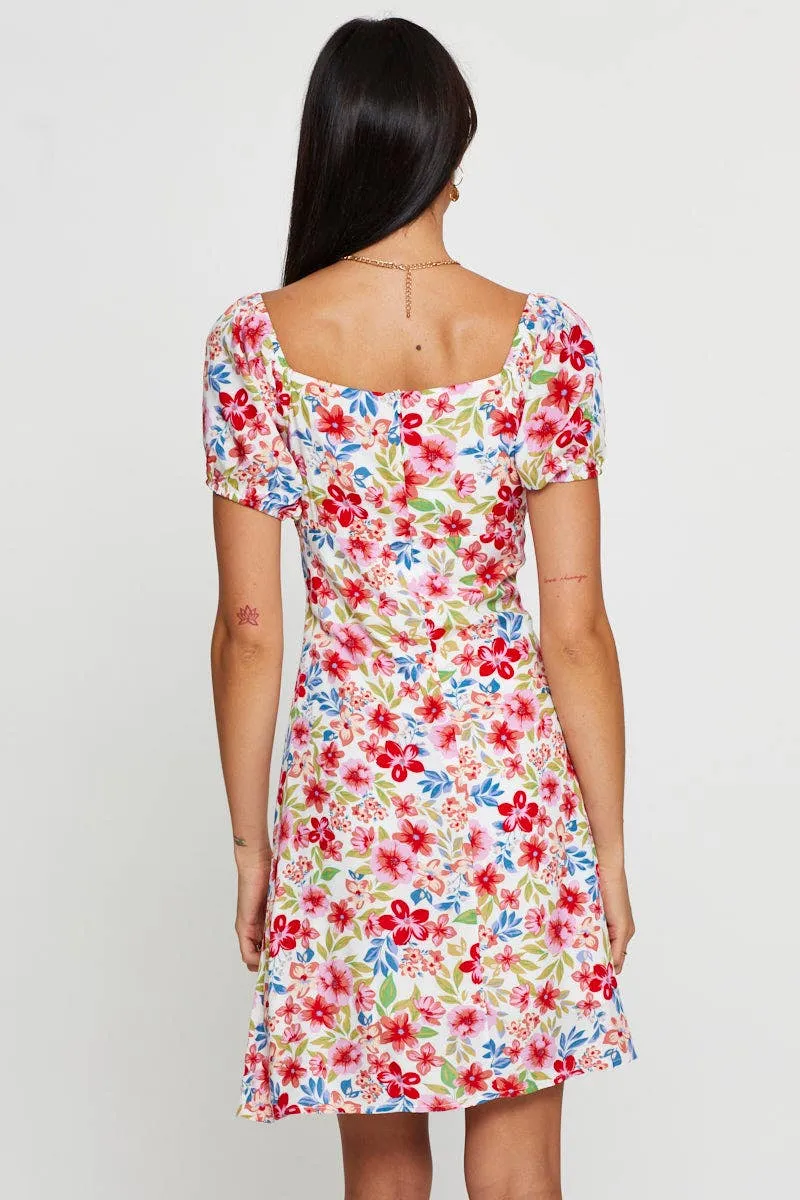 Glow Edge Bold Fashion Print Mini Dress Short Sleeve Scoop Neck