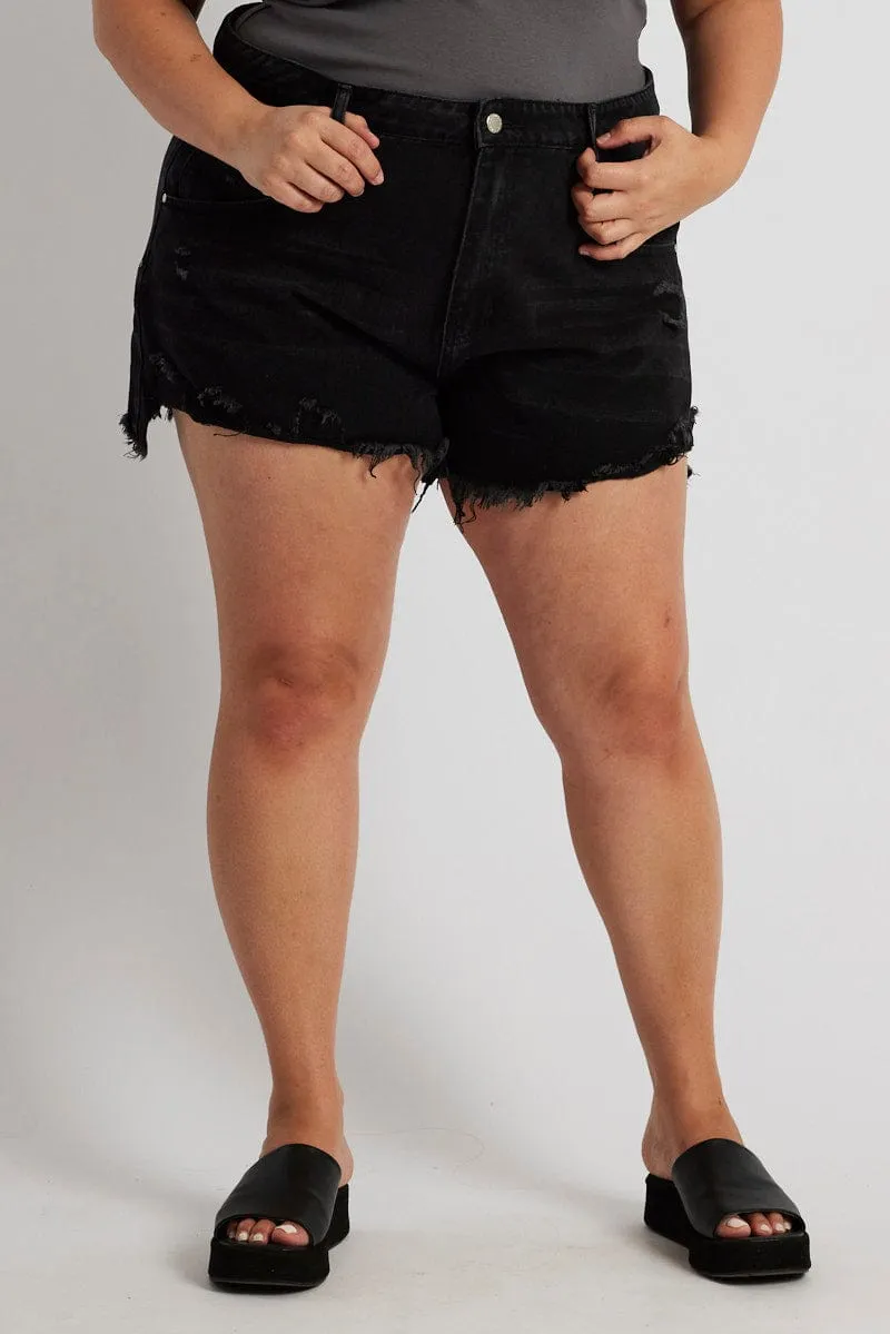 Black Relaxed Denim Shorts High Rise CrossBackStructure