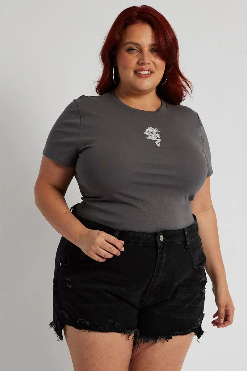 Black Relaxed Denim Shorts High Rise FoldableDesign Party Ready