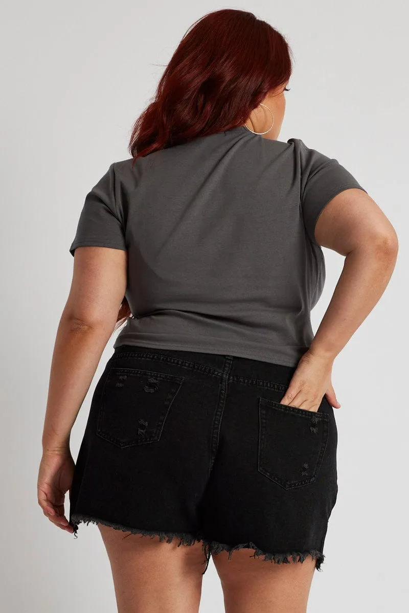Black Relaxed Denim Shorts High Rise retro look Heroine Glow