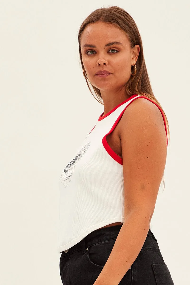 White Rib Tank Racer Back Eye Print Outdoor Gear
