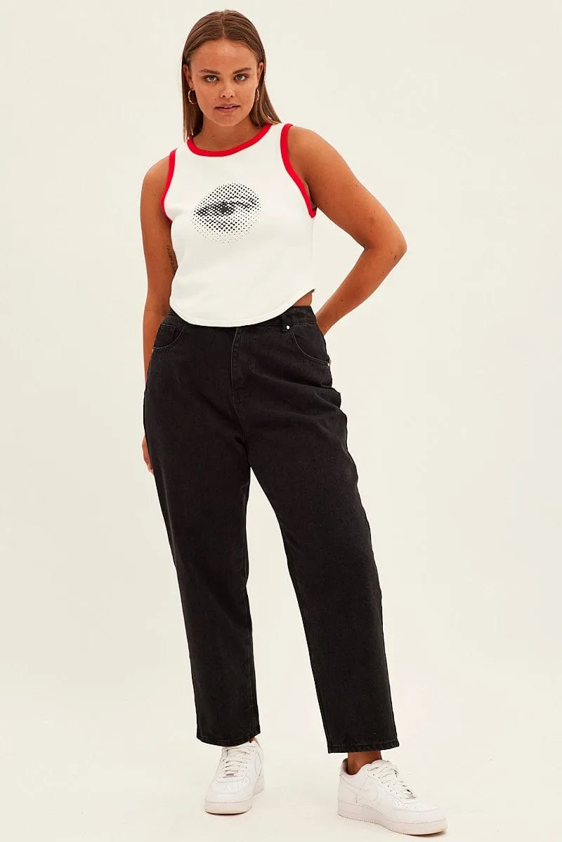 White Rib Tank Racer Back Eye Print HighVisibility Music Mood