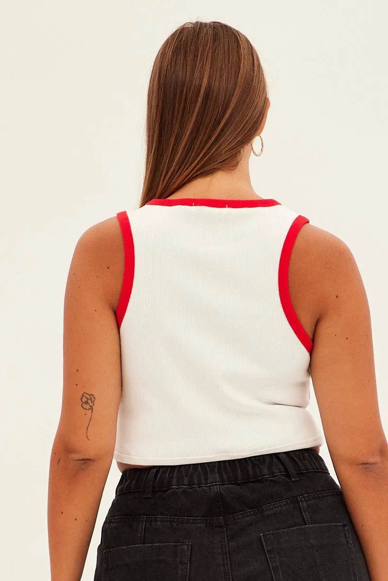 Relaxed Jeans White Rib Tank Racer Back Eye Print
