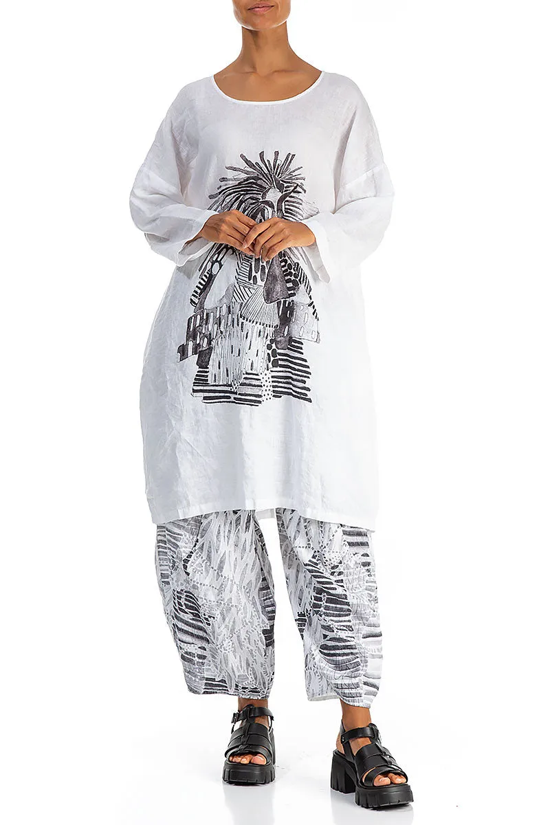 ReinforcedKnees Balloon Artique White Linen Tunic Dress