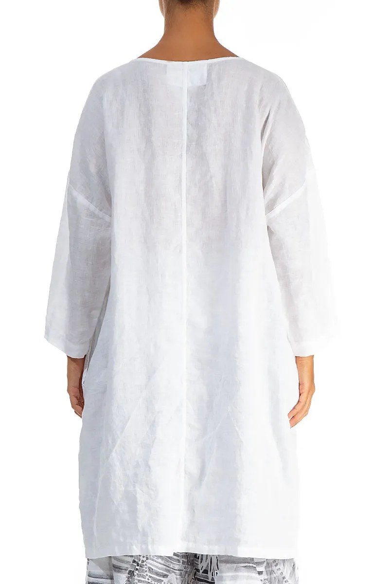 Balloon Artique White Linen Tunic Dress Green Fit