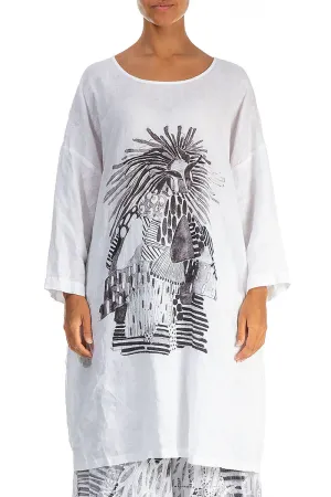 Warm Socks Balloon Artique White Linen Tunic Dress