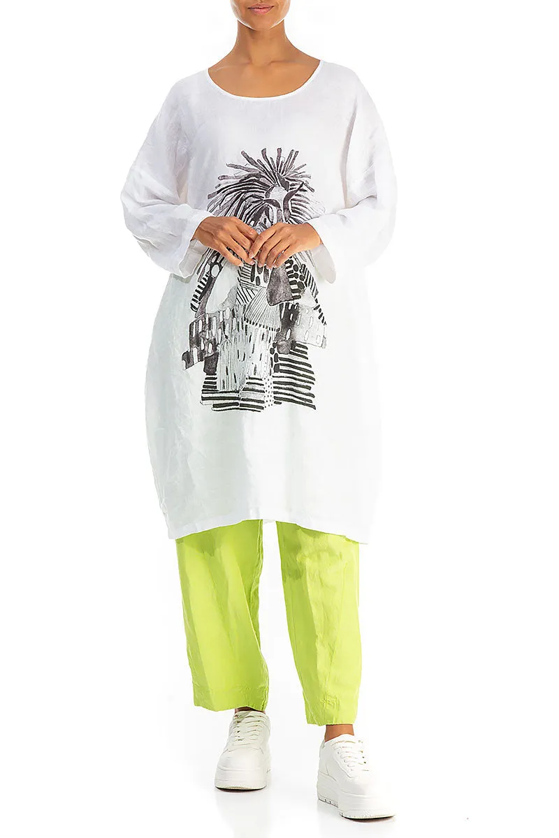 Fashion Trend Balloon Artique White Linen Tunic Dress