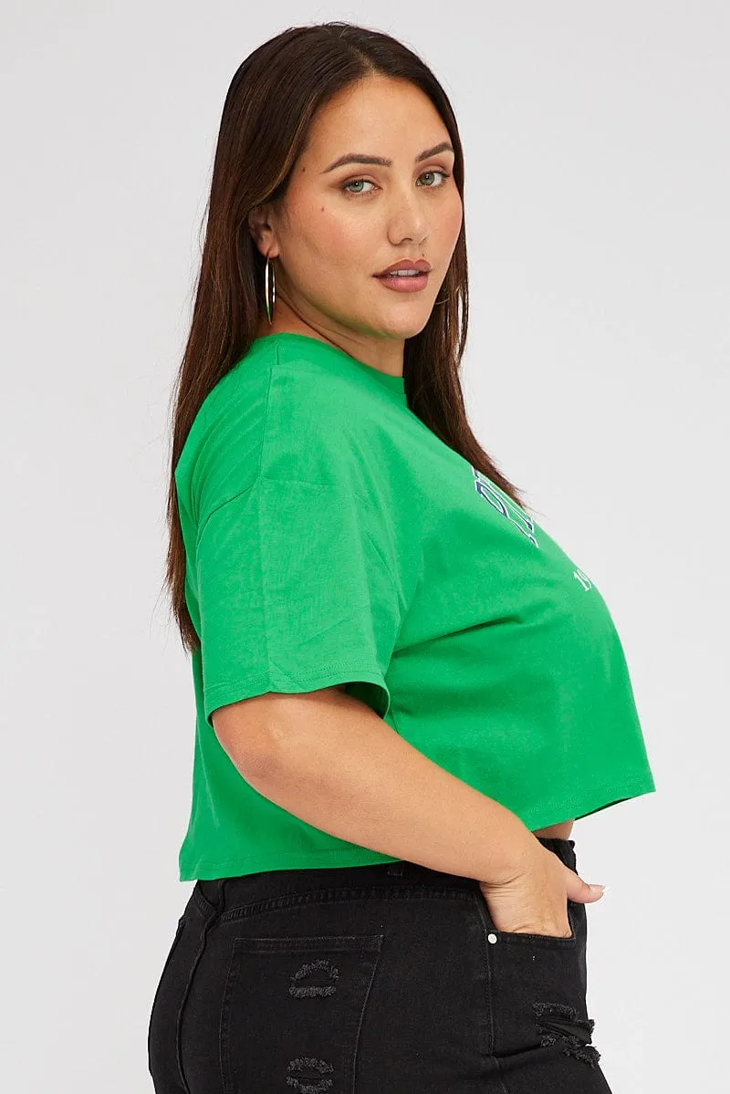Green Graphic Crop T-shirt Short Sleeve Crew Neck AllDay Comfort
