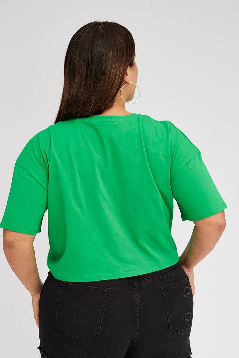 Green Graphic Crop T-shirt Short Sleeve Crew Neck Fashion Top