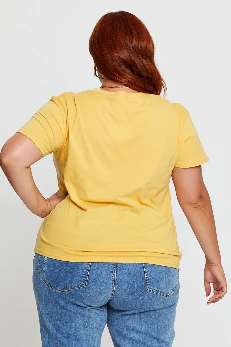 Light and Soft Yellow Graphic T-shirt Mystic Hawk Short Sleeve Cotton
