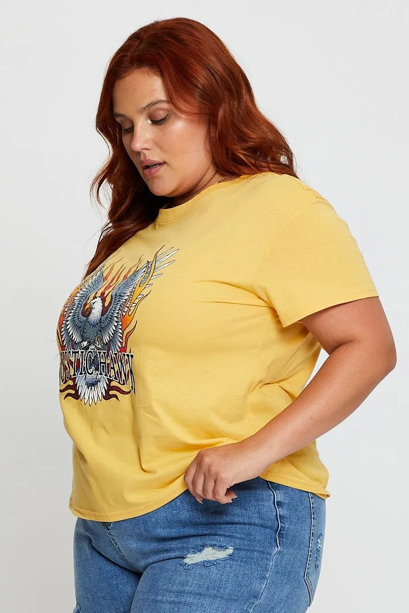 Yellow Graphic T-shirt Mystic Hawk Short Sleeve Cotton AntiStaticFinish Sports Apparel