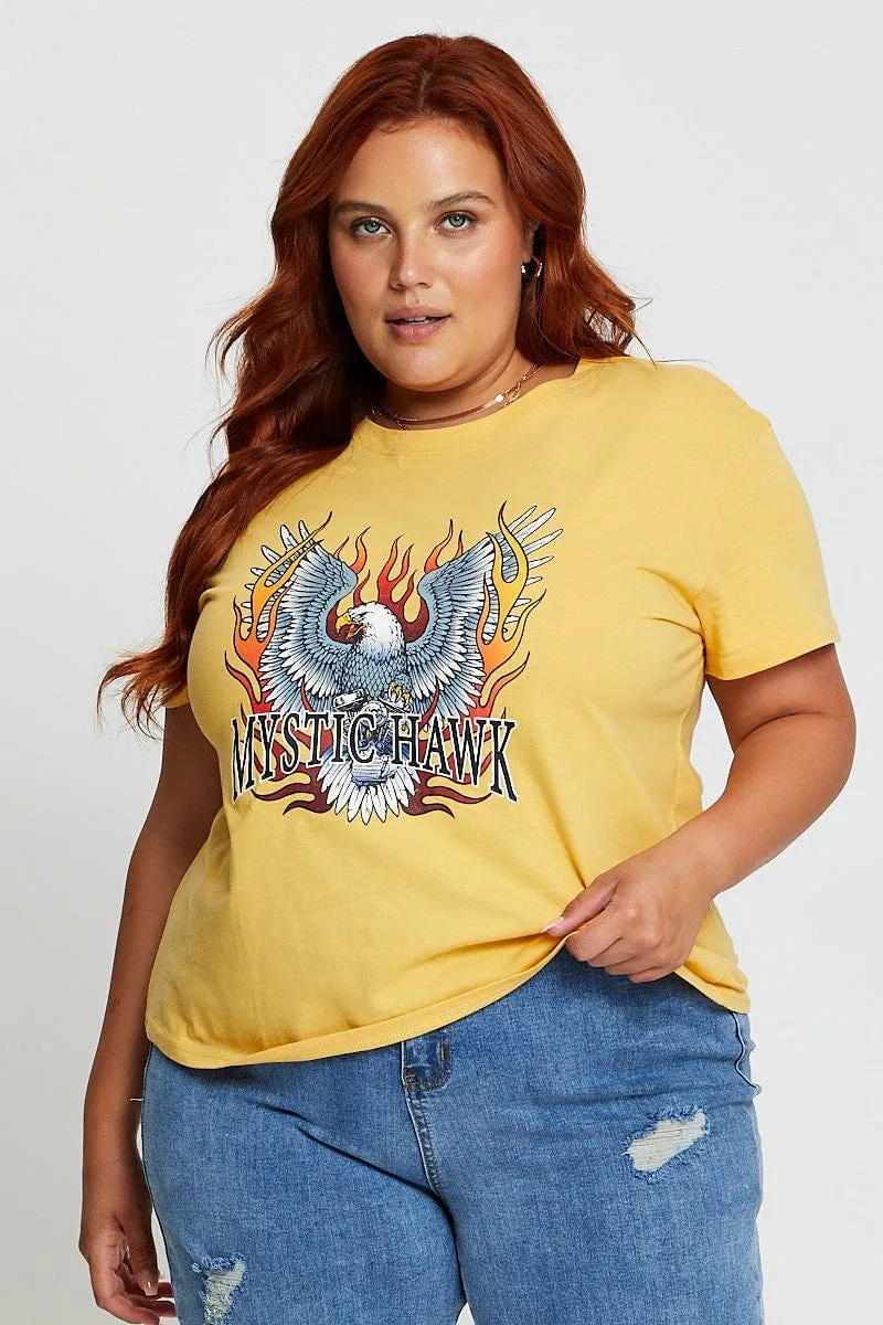 Comfortable Fit Wear Versatile Option Yellow Graphic T-shirt Mystic Hawk Short Sleeve Cotton
