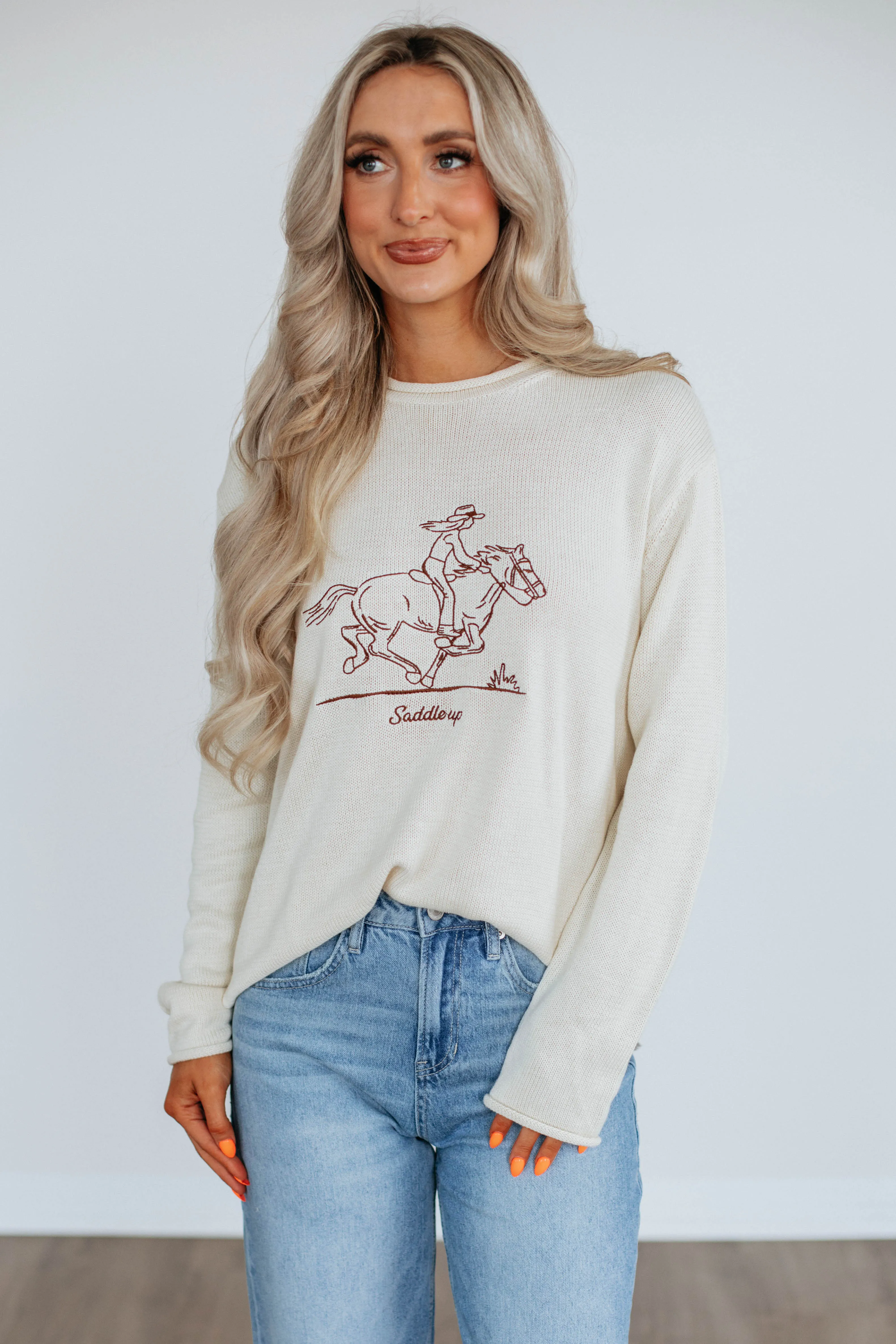 Simple Knitwear Knitted Fashion Cowgirl Club Sweater