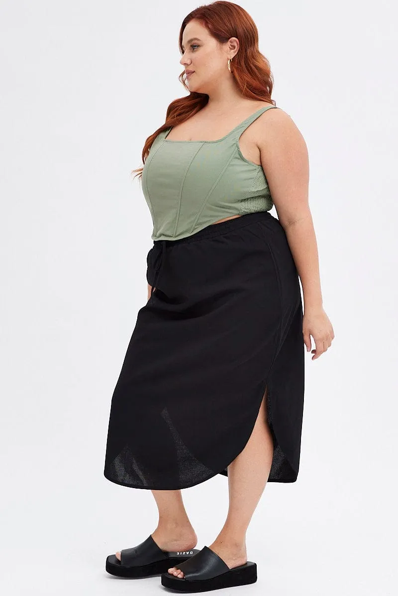 Polished Cut Chic Mood Black Maxi Skirt Elastic Waist Curve Hem