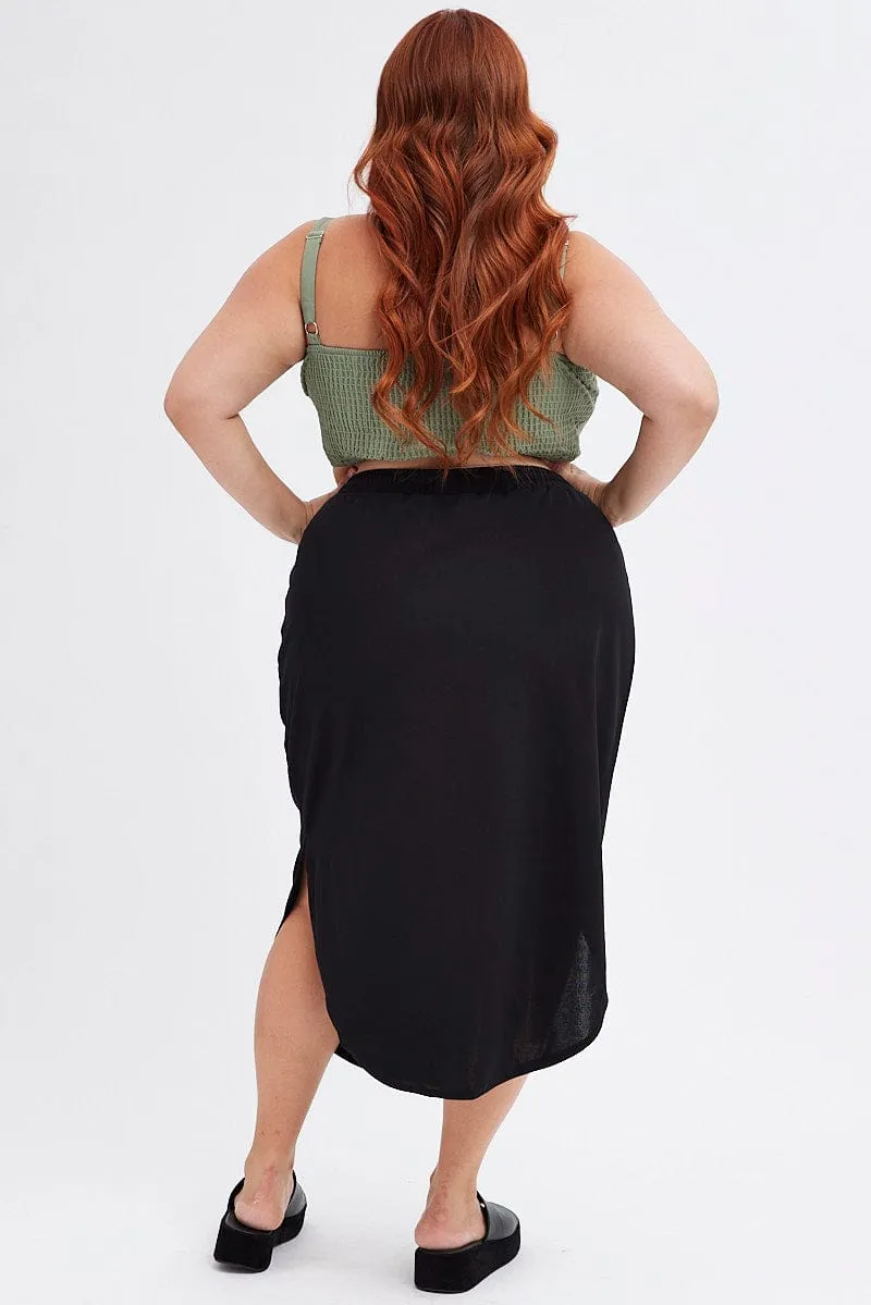 Black Maxi Skirt Elastic Waist Curve Hem Outfit Lineup Stylish Finish