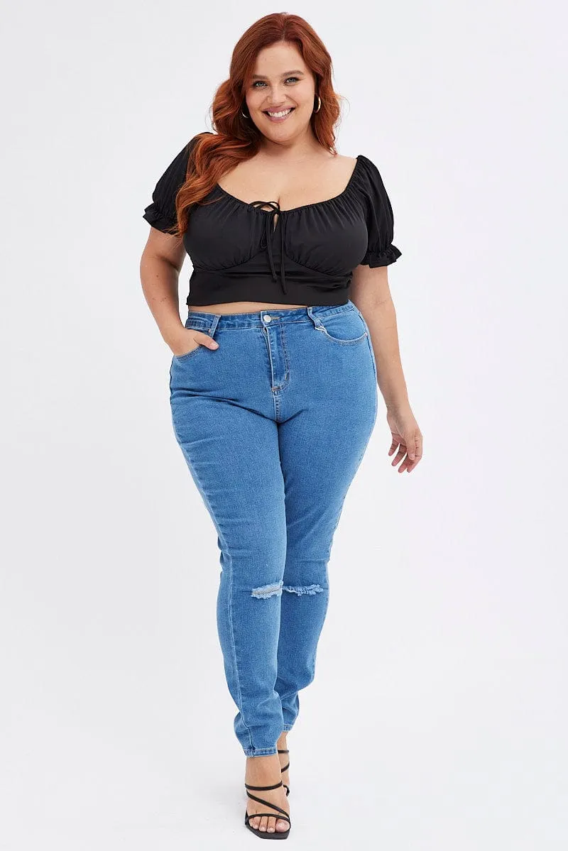 Airy Touch Blue Skinny Denim Jeans High Rise