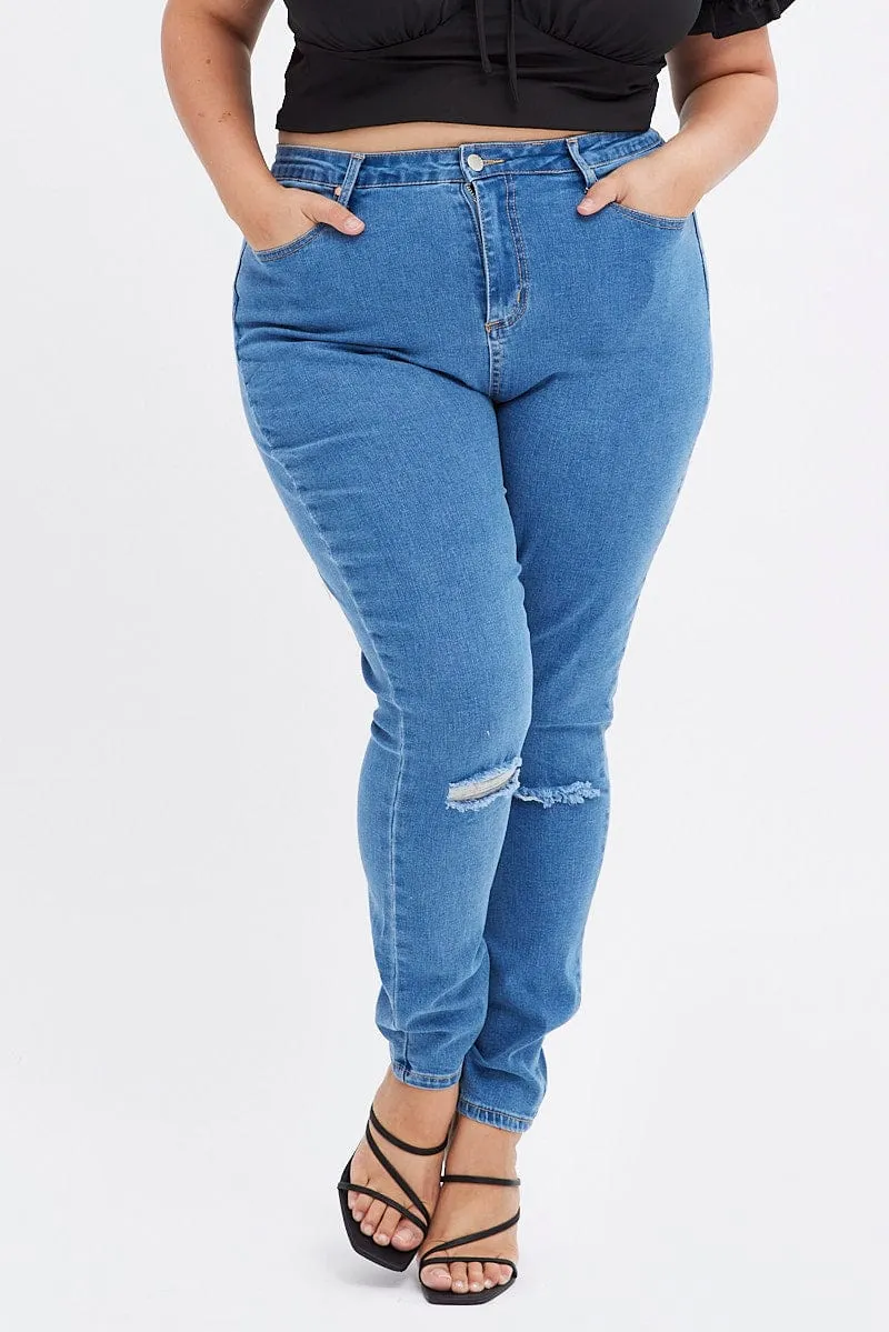 Affordable Neutral Holiday Vibes Blue Skinny Denim Jeans High Rise