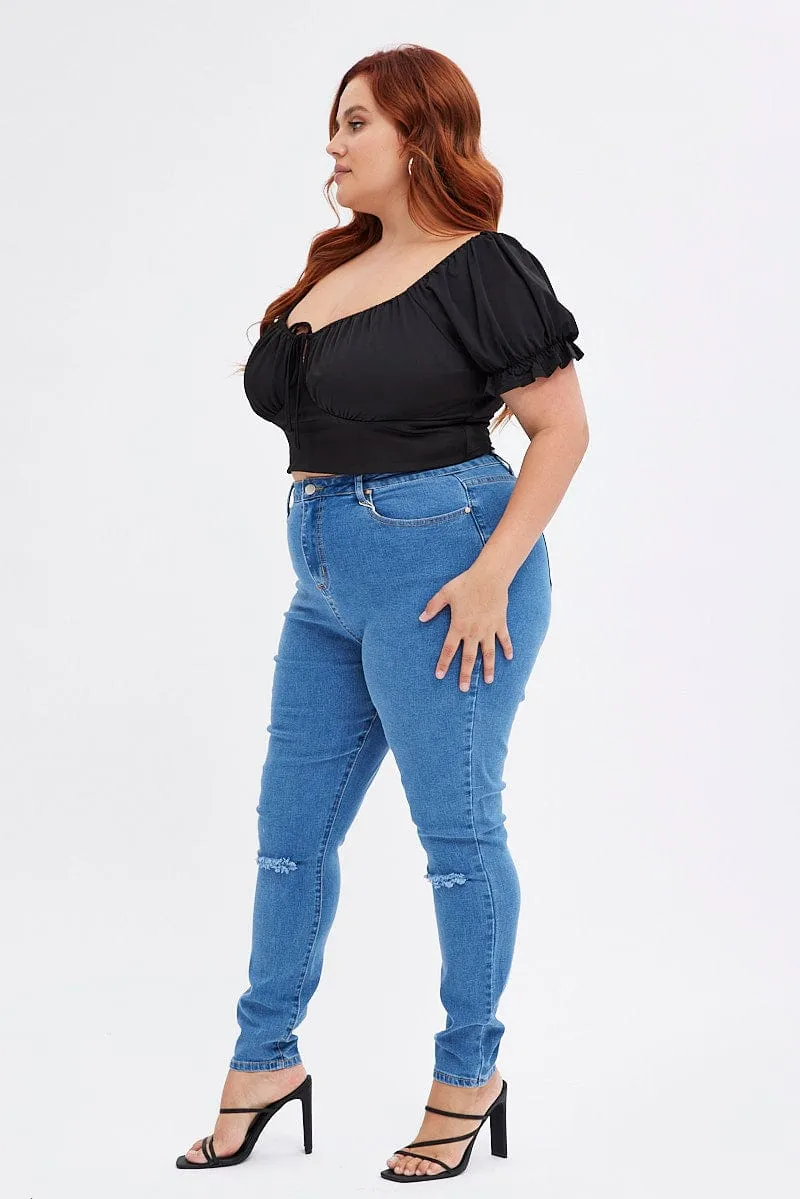 Leisure Wear Blue Skinny Denim Jeans High Rise