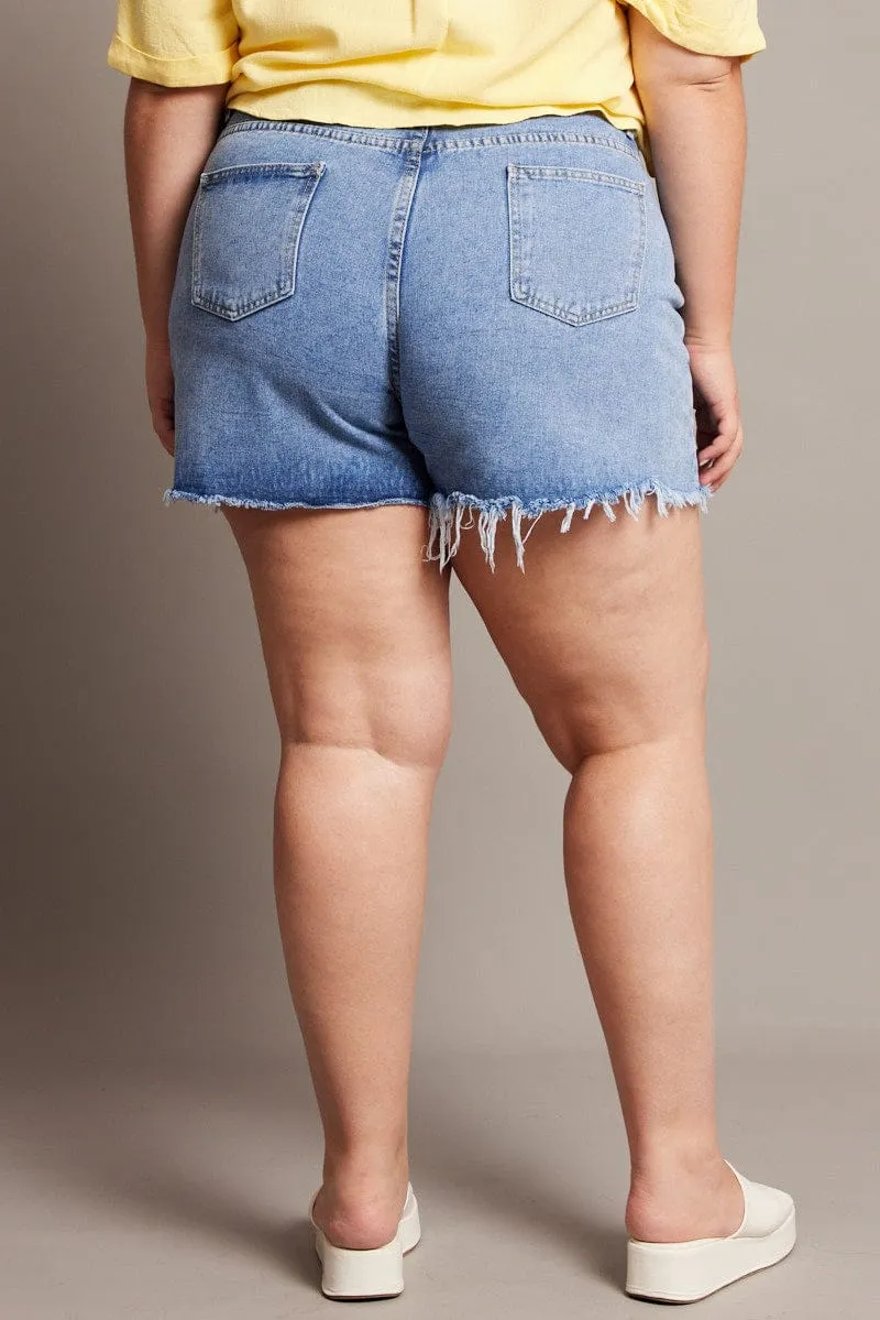 Denim Relaxed Shorts High Rise Cold Weather Wear Stretchable Material