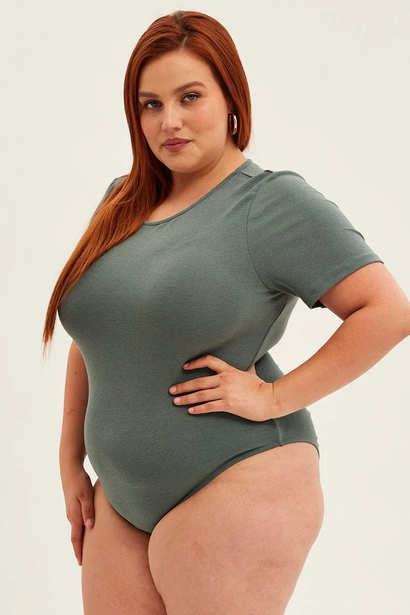 EcoCertifiedTextile Recycled materials Green Bodysuit Short Sleeve Crew Neck