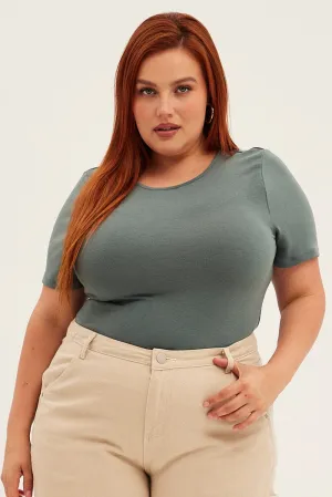 Green Bodysuit Short Sleeve Crew Neck QuickDryMaterial