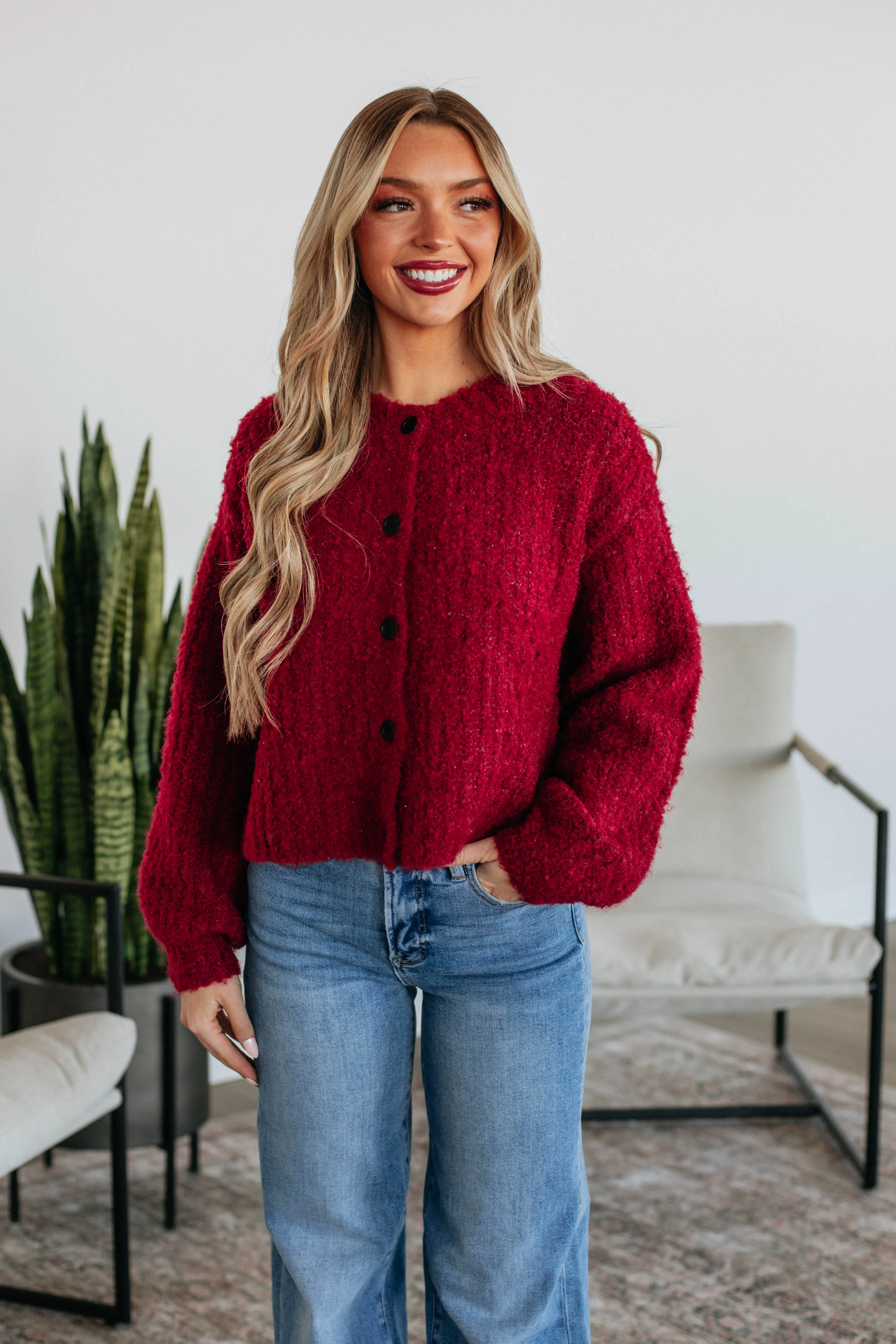 Soft Layer Jodie Knit Cardigan - Crimson