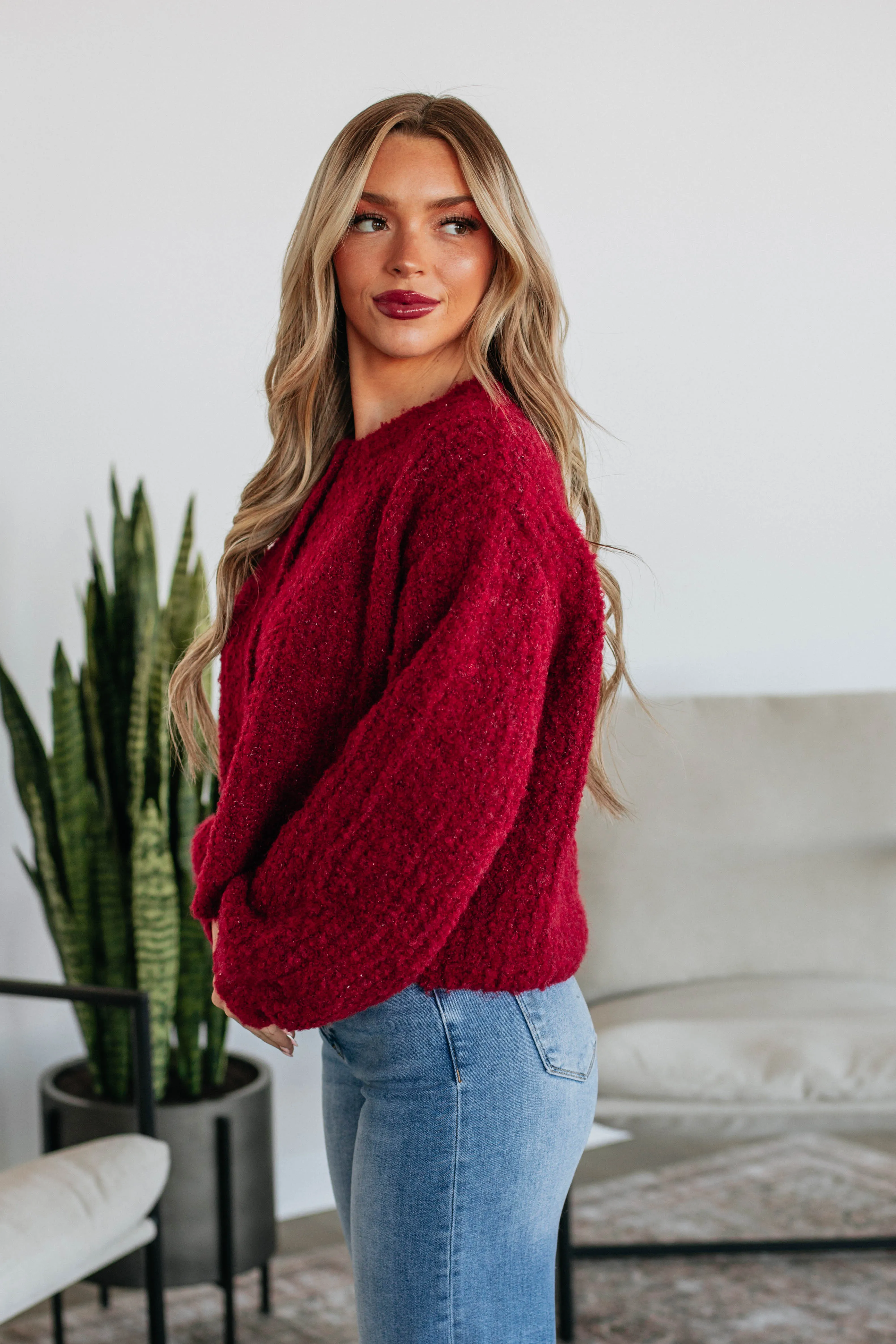 Comfortable Style Classic Knit Design Jodie Knit Cardigan - Crimson