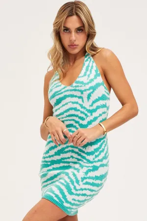 Comfortable Style Multi Knit Dress Evening Halter Neck