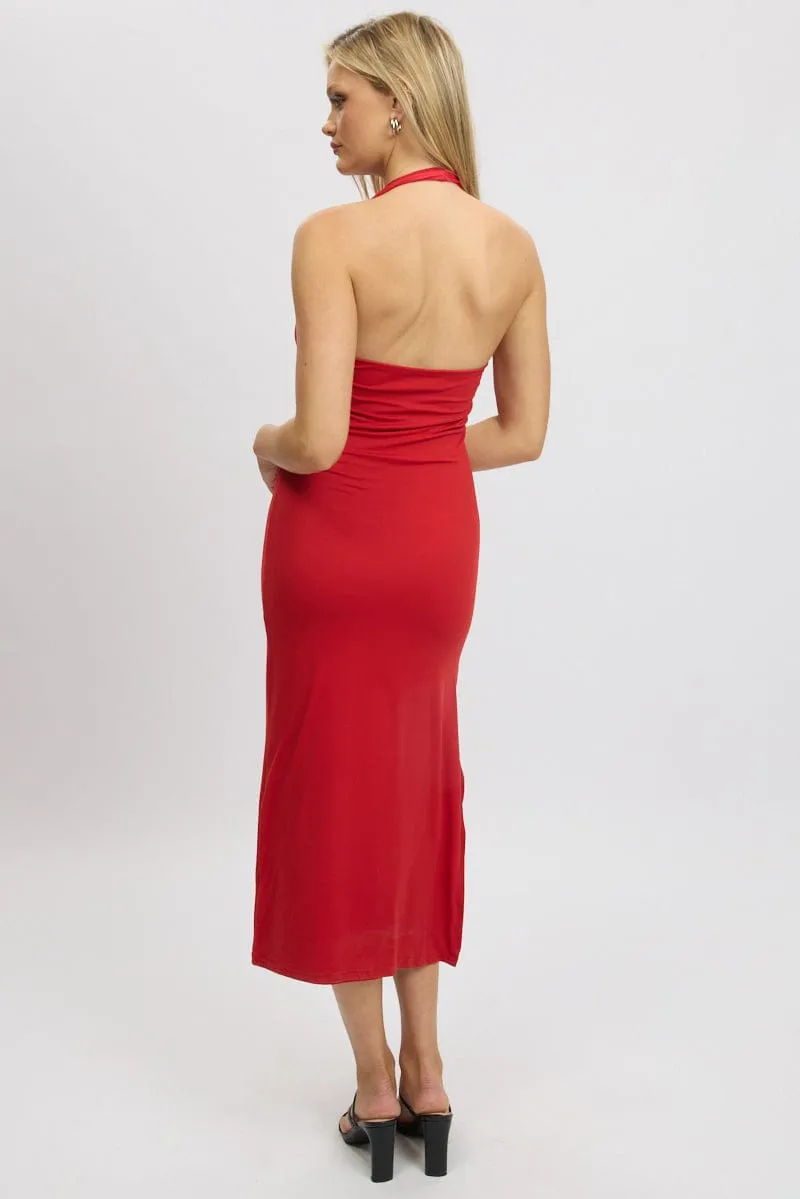 Red Bodycon Dress Halter Neck Move Fast